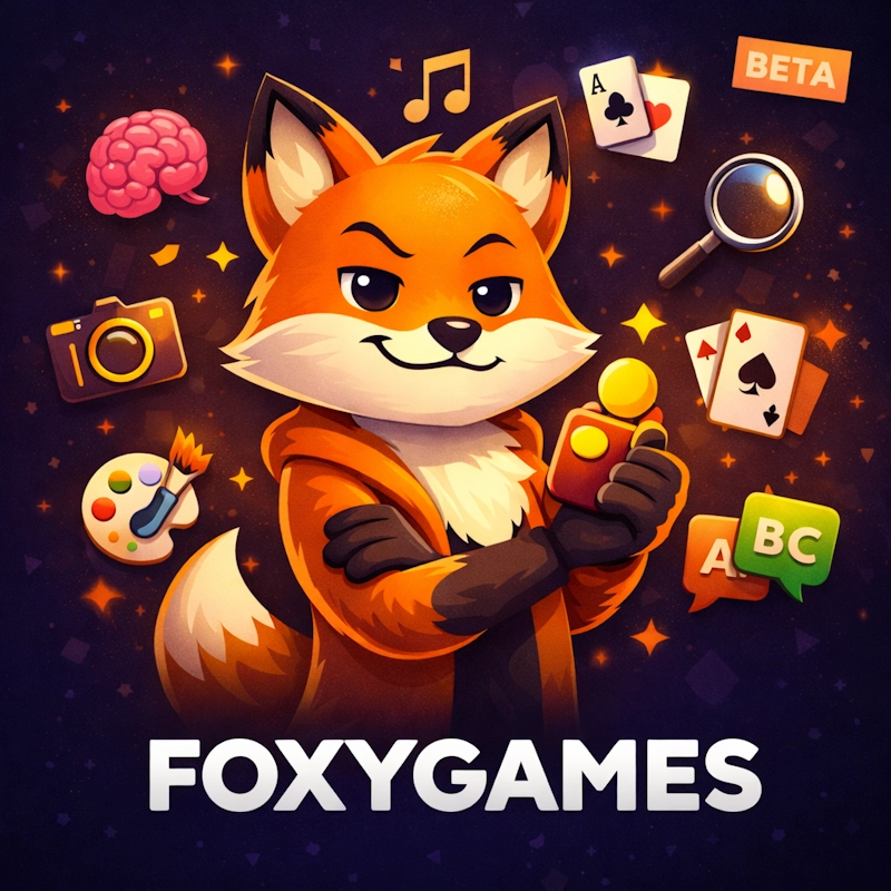 Foxygames, mascotte vos met spelicons